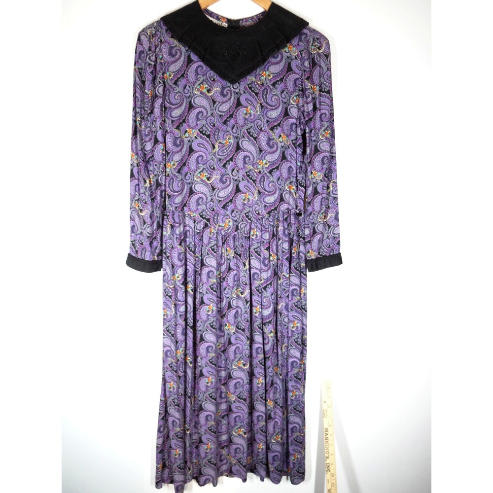 VTG Misty Lane Paisley Dress Womens 7/8 Purple Gothic Whimsigoth Midi Witchy